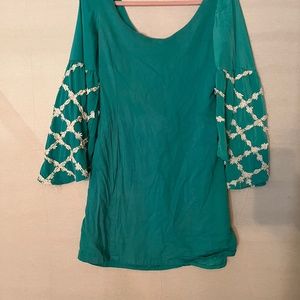 Gorgeous Vintage Judith March Green Bell Sleeve Dress